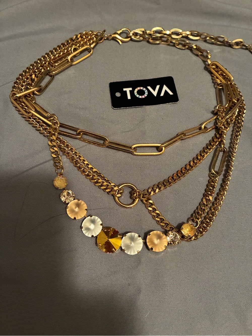 TOVA Gold Multi-Chain Crystal Statement Necklace - Gold TESSA